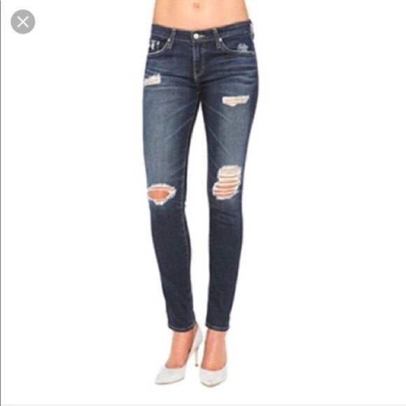 AG Jeans Stilt Cigarette Leg Distressed Dark Wash Cuffed Retro Low Rise SZ 8/29 - Picture 1 of 14